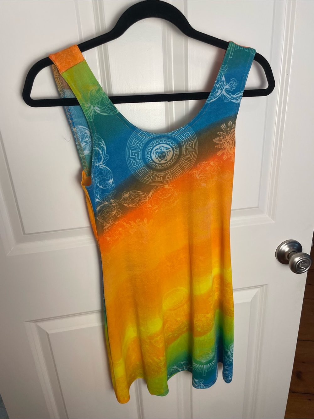 Vintage Vibrant Ombre Mini Tank Dress in Blue, Orange & Green